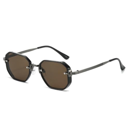 Retro Polygon Damen Luxus Sonnenbrille Mode Nieten Farbverlauf Shades UV400 Herren Trendy (Schwarz Gun Tea) von QGGNMGT