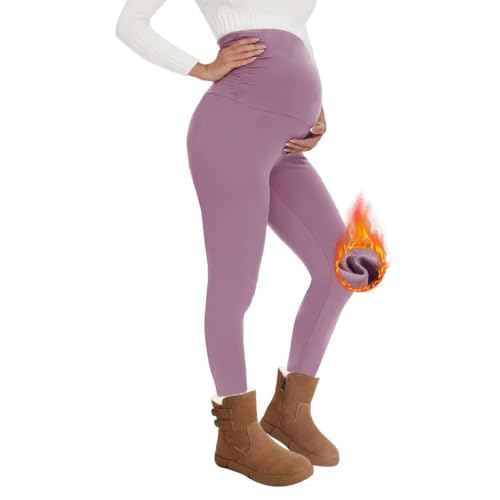 QGGQDD Thermo Umstandsleggings Damen High Waist Schwangerschaftsleggings Warme Leggings Schwangerschaft Winter für Zuhause Sport（Rosa,XL） von QGGQDD