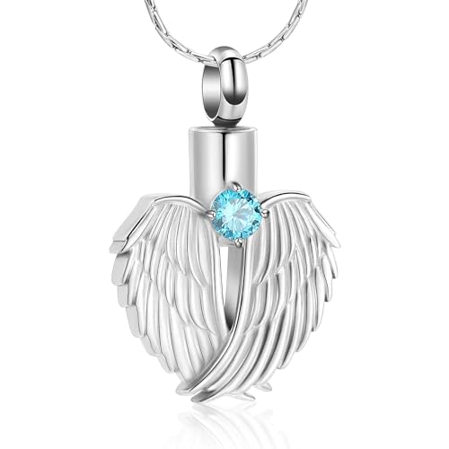 Einäscherung Schmuck Herz Urne Halskette für Asche für Frauen Angel Wing Memorial Andenken Birthstone Anhänger von QGJNSGC