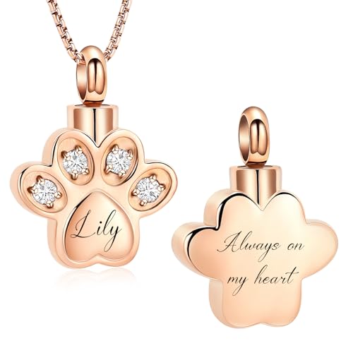 Haustier Pfote Urne Halsketten für Asche Pfotenabdruck Einäscherung Schmuck für Haustier Asche Katzen Hunde Klaue Andenken Gedenkstätte Anhänger für Frauen Männer Asche Halter Geschenk (Anpassen) von QGJNSGC