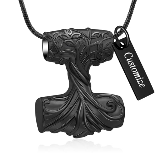 QGJNSGC Baum des Lebens, Urnen-Halsketten für Asche, Mjolnir Thors Hammer, Einäscherungsschmuck für Asche, keltischer Knoten, Andenken, Schmuck für Damen und Herren, Edelstahl von QGJNSGC