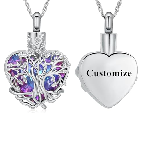 QGJNSGC Baum des Lebens Urne Halskette für Asche Herz Einäscherung Schmuck Kristall Asche Anhänger Gedenkschmuck Geschenke für Frauen von geliebten Menschen (Anpassen) von QGJNSGC