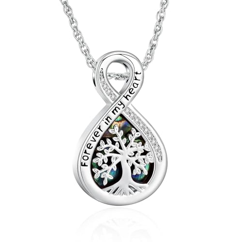 QGJNSGC Baum des Lebens Urne Halsketten für Asche Unendlichkeit Abalone-Schale Kremation Schmuck für Frauen Männer Andenken Gedenkstätte Anhänger für Asche Locket (Silber) von QGJNSGC