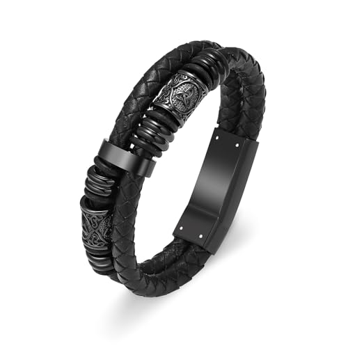 QGJNSGC Urnen Armband für Asche Doppeltes geflochtenes Lederarmband für Asche Perlen Leder Cord Armband Manschette Armreif für Männer Gedenk Urne Schmuck Beerdigung Keepsake Geschenk von QGJNSGC