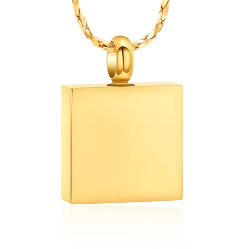 QGJNSGC Einäscherung Urne Halskette für Asche Small Rectangle Square Gedenkstätte Ash Anhänger Andenken-Schmuck Hundemarke Asche Medaillon für Frauen Männer (Gold-B) von QGJNSGC