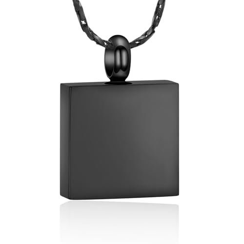 QGJNSGC Einäscherung Urne Halskette für Asche Small Rectangle Square Gedenkstätte Ash Anhänger Andenken-Schmuck Hundemarke Asche Medaillon für Frauen Männer (Schwarz-B) von QGJNSGC