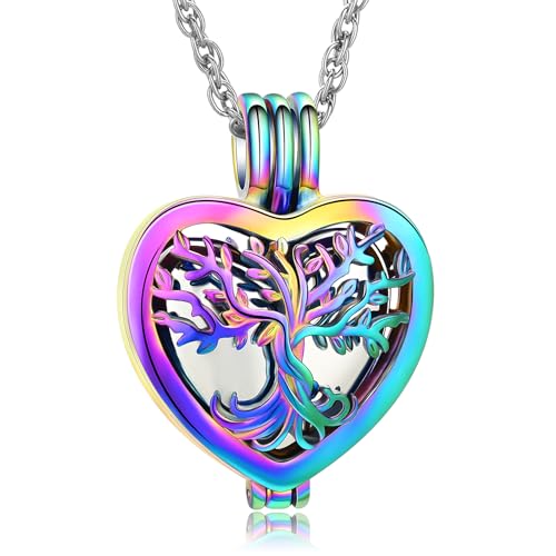 QGJNSGC Einäscherungsschmuck Herz Urne Halsketten für Asche für Frauen Blume Memorial Mini Keepsake Asche Hollow Anhänger von QGJNSGC