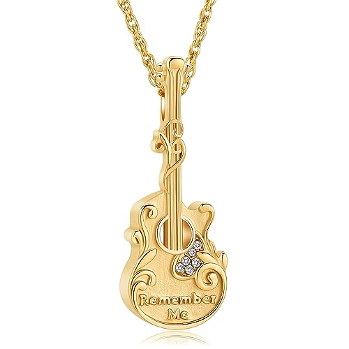 QGJNSGC Gitarre Memorial Halskette Musik Gitarre Urne Anhänger Halskette für Asche Gitarrist Keepsake Kremation Urne Schmuck Geschenke für Männer Frauen Musikliebhaber von QGJNSGC