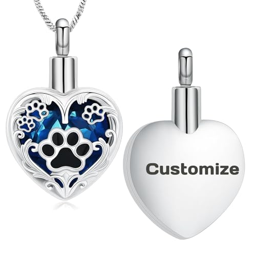 QGJNSGC Halskette mit Herz-Anhänger für Asche, Pfotenabdruck, Urnen-Anhänger für Hunde und Katzen, Andenken, Asche, Medaillon, Halskette für Damen und Herren, Unisex, Edelstahl, Kein Edelstein von QGJNSGC