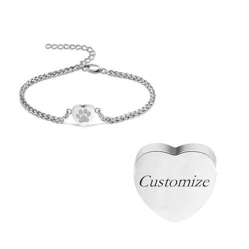 QGJNSGC Haustier Pfote Urnenarmband für Asche Herz Einäscherungsschmuck Armband Asche Armbänder für Männer Frauen Memorial Keepsake Armreif Armband für menschliche Haustier Asche von QGJNSGC