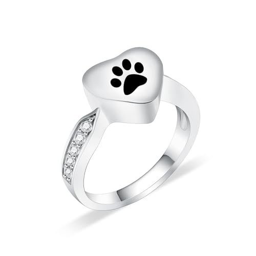 QGJNSGC Haustier Pfote Urnenring für Asche Pfote drucken Einäscherung Ring für Frauen Männer Gedenkstätte Andenken Schmuck Finger Asche Ring von QGJNSGC