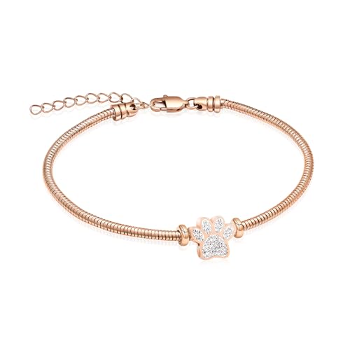 QGJNSGC Haustier Pfotenabdruck Einäscherung Urnenarmband für Asche für Frauen Gliederkette Armband Urne für Mensch/Haustier Asche Schmuck Andenken Gedenkstätte Armbänder Schmuck (Roségold) von QGJNSGC