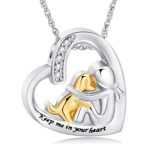 QGJNSGC Herz Halskette für Asche Edelstahl Hund Katze Andenken Einäscherung Schmuck Gedenkstätte Urne Halskette für Haustier menschliche Asche Anhänger (Hund-Silber Gold) von QGJNSGC