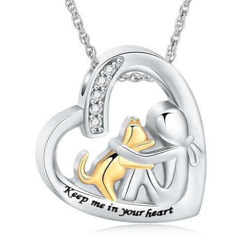 QGJNSGC Herz Halskette für Asche Edelstahl Hund Katze Andenken Einäscherung Schmuck Gedenkstätte Urne Halskette für Haustier menschliche Asche Anhänger (Hund-Silber Gold) von QGJNSGC
