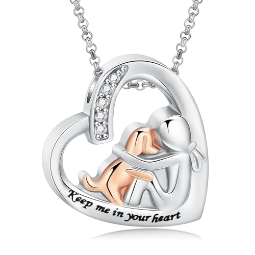 QGJNSGC Herz Halskette für Asche Edelstahl Hund Katze Andenken Einäscherung Schmuck Gedenkstätte Urne Halskette für Haustier menschliche Asche Anhänger (Rose Hund-Kristall) von QGJNSGC