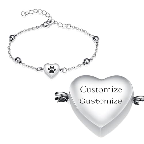 QGJNSGC Herz Urne Armband für Asche Pfote drucken Einäscherung Schmuck für Hund Katze Asche einstellbar Gedenkstätte Andenken Armbänder Schmuck Geschenke für Frauen von QGJNSGC