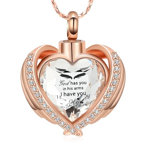 QGJNSGC Herz Urne Halskette für Asche Kristall Kremation Schmuck Memorial Keepsake Urne Anhänger Asche Halter für Frauen Männer Gedenkstätte Andenken Schmuck Erinnerungsstück Halskette von QGJNSGC