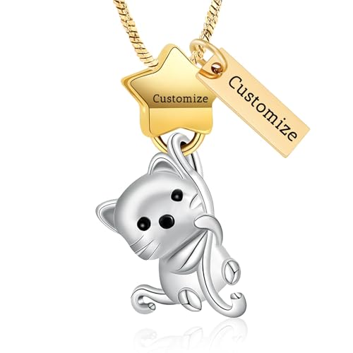 QGJNSGC Katze Urne Asche Halskette für Frauen mit Stern Einäscherung Schmuck für Asche Keepsake Halskette Memorial Asche Halter für Haustier (Anpassen) von QGJNSGC