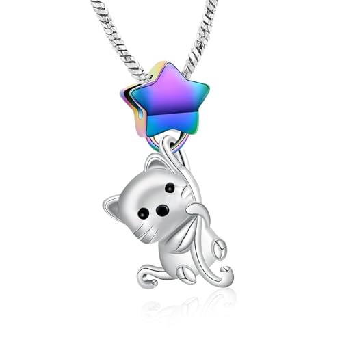 QGJNSGC Katze Urne Asche Halskette für Frauen mit Stern Einäscherung Schmuck für Asche Keepsake Halskette Memorial Asche Halter für Haustier von QGJNSGC