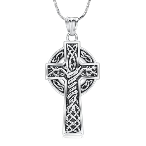 QGJNSGC Keltisches Kreuz Urne Halskette Keltischer Knoten Asche Anhänger Kreuz Einäscherung Schmuck Geschenke für Frauen Männer von QGJNSGC