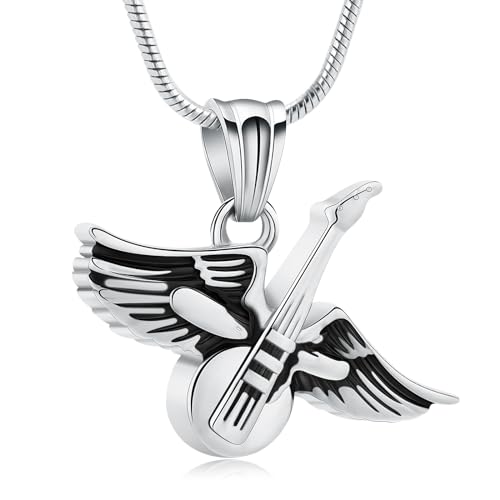 QGJNSGC Kremation Schmuck Gitarre Engel Flügel Urne Anhänger Halsketten für Asche Keepsake Memorial Anhänger für Frauen Männer von QGJNSGC