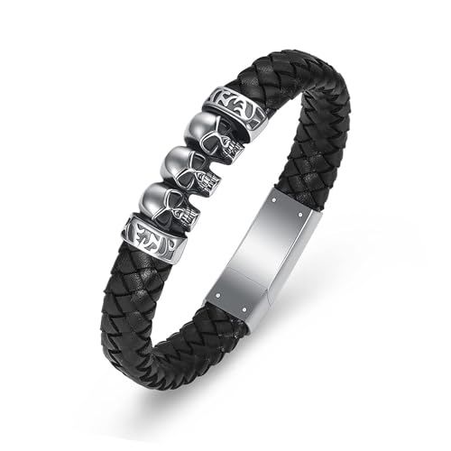 QGJNSGC Kremation Schmuck Schädel Urne Armband für Asche für Männer Frauen Keepsake Memorial Manschette Armreif geflochtenes Lederarmband Kremation Armband von QGJNSGC