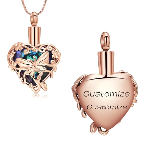 QGJNSGC Kristall Urnenhalskette für Asche Schmetterling Einäscherungs-Schmuck Herz Urnenhalter Halsketten für Frauen Gedenk-Schmuck (Anpassen) von QGJNSGC