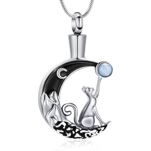 QGJNSGC Mond Katze Urne Halskette für Asche Haustier Einäscherung Schmuck für Frauen Männer Halskette Keepsake Gedenkschmuck Anhänger für Haustier Asche von QGJNSGC