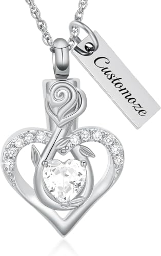 QGJNSGC Rosenblüte Einäscherungs-Schmuck Herz-Urnen-Halskette für Asche für Frauen Gilrs Gedenkstätte Andenken Geburtsstein Anhänger-Halsketten für die Asche eines geliebten Menschen (Anpassen) von QGJNSGC