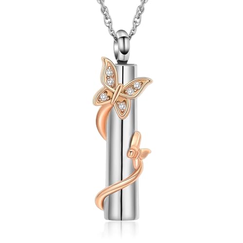 QGJNSGC Schmetterling Asche Halskette für Frauen Männer Zylinder Einäscherung Schmuck für Asche für geliebte Menschen Memorial Asche Anhänger QGJNSGC Schmetterling Asche Halskette für Frauen Männer Zylinder Einäscherung Schmuck für Asche für geliebte Menschen Memorial Asche Anhänger von QGJNSGC