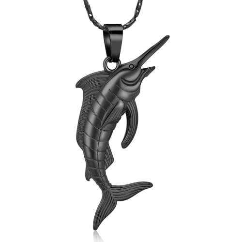 QGJNSGC Schwertfisch, Schmuck für Asche, Fischurnen, Halskette für Damen und Herren, Gedenkschmuck, Asche-Anhänger, Edelstahl von QGJNSGC