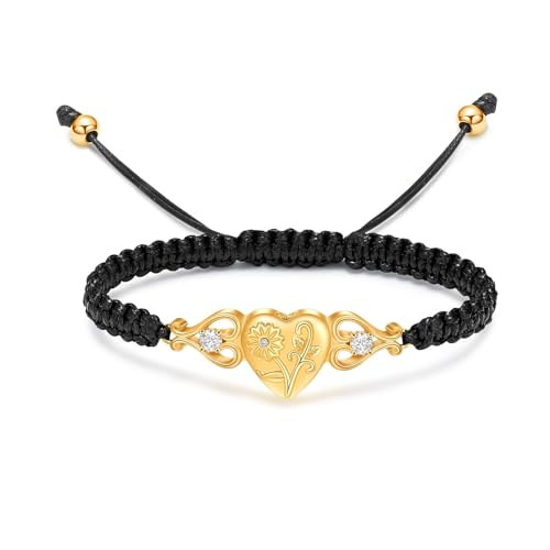 QGJNSGC Sonnenblume Erinnerung Urne Armband für Asche Herz Einäscherung Schmuck mit Kristall einstellbar Andenken-Armband für Frauen Asche Armreif von QGJNSGC