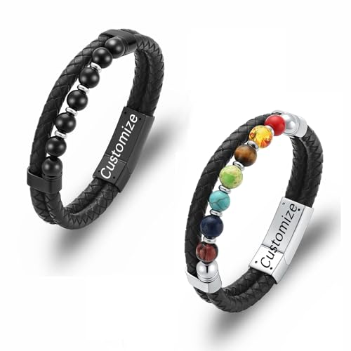 QGJNSGC Urnen Armband für Asche echtes Leder Gedenk-Asche Einäscherungsschmuck Lavastein Urnenarmband für Asche Onyx Perlen Beerdigung Gedenkarmband für Frauen Männer von QGJNSGC