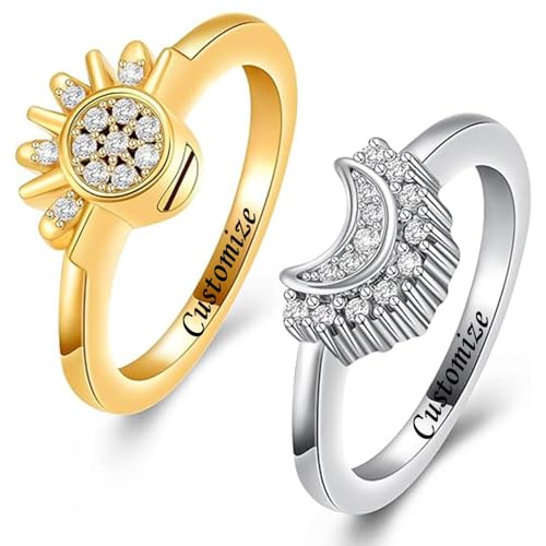 QGJNSGC Urnen-Feuerbestattungsschmuck Himmlisches Sonnen- und Mond-Ring-Set, funkelnde Sonnen-/Blaumond-Freundschaftsringe, stapelbar, himmlisches Geschenk von QGJNSGC