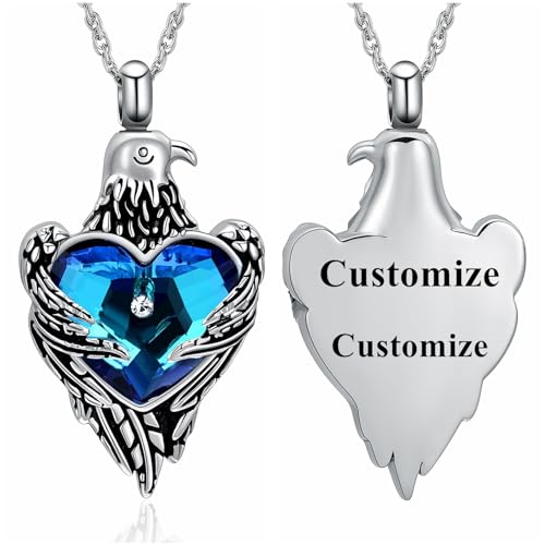 QGJNSGC Urnen-Halskette für Asche für Frauen Männer Adler Herz Einäscherung Schmuck Kristalle Asche geliebten Menschen Memorial Anhänger (Anpassen) von QGJNSGC