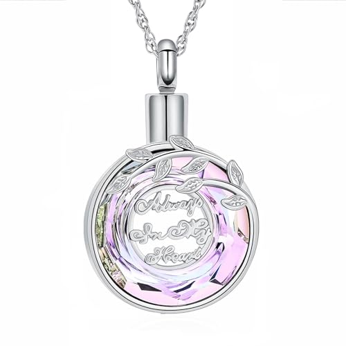 QGJNSGC Urnen-Halskette für Männer und Frauen, Kremationsschmuck mit kreisförmigem Kristall, Erinnerungs-Andenken, Schmuck, Geschenke für die menschliche Asche von Erwachsenen von QGJNSGC