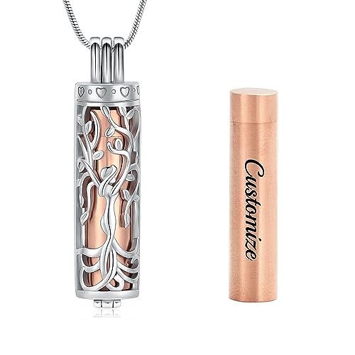 QGJNSGC Urnen-Schmuck für Asche, Baum des Lebens, Urnen-Halskette, Zylinder-Phiolen-Urnen-Halskette für Männer/Frauen, Andenken, Gedenk-Asche, Halskette mit Anhänger, Edelstahl von QGJNSGC