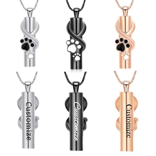 QGJNSGC Zylinder-Urnen-Halskette für Asche für Damen/Herren, Haustierpfoten-Einäscherungsschmuck für Asche, Gedenkschmuck, Geschenke für Frauen, Mädchen, Asche-Halskette von QGJNSGC