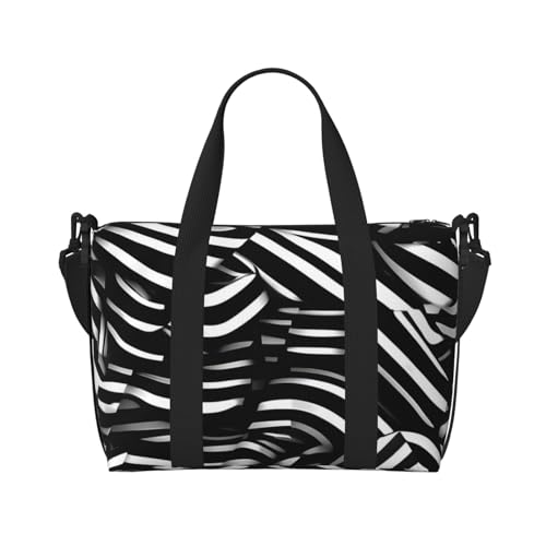 Black And White Lines Handreisetasche für Damen und Herren Strapazierfähiges Material und stilvolles Design, geeignet für Geschäfts- und Freizeitreisen, Schwarz, Einheitsgröße Black And White Lines Handreisetasche für Damen und Herren Strapazierfähiges Material und stilvolles Design, geeignet für Geschäfts- und Freizeitreisen, Schwarz, Einheitsgröße von QGQHS