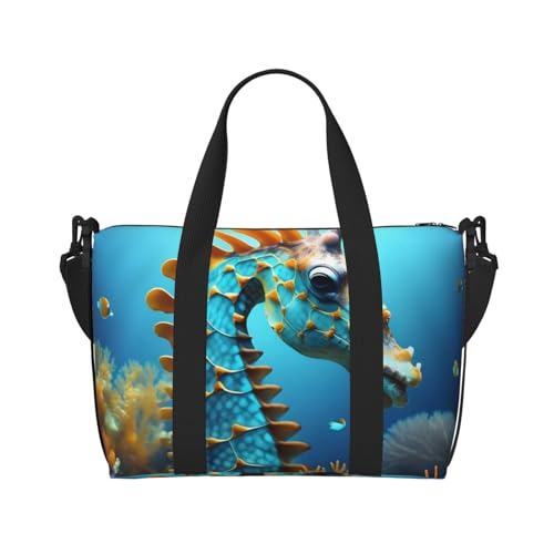 Blaue Seepferdchen-Handreisetasche für Damen und Herren, strapazierfähiges Material und stilvolles Design, geeignet für Geschäfts- und Freizeitreisen. von QGQHS