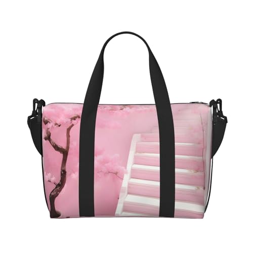 Cherry Blossom White Staircase Handreisetasche für Männer und Frauen Langlebiges Material und stilvolles Design, geeignet für Geschäfts- und Freizeitreisen Cherry Blossom White Staircase Handreisetasche für Männer und Frauen Langlebiges Material und stilvolles Design, geeignet für Geschäfts- und Freizeitreisen von QGQHS