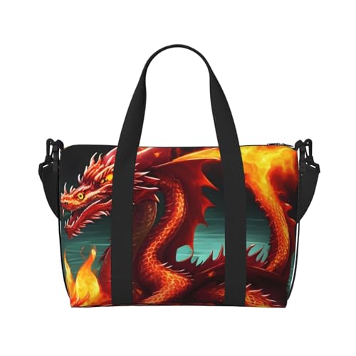 Dragon King In Fire Handreisetasche Für Damen und Herren Strapazierfähiges Material und stilvolles Design, geeignet für Geschäfts- und Freizeitreisen von QGQHS