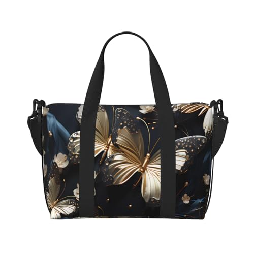 Gold Weiß Schmetterlinge Schwarz Handreisetasche Für Männer Und Frauen Langlebiges Material Und Stilvolles Design, Geeignet Für Business Und Freizeit Reisen Gold Weiß Schmetterlinge Schwarz Handreisetasche Für Männer Und Frauen Langlebiges Material Und Stilvolles Design, Geeignet Für Business Und Freizeit Reisen von QGQHS