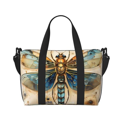 Goldene zarte Libelle auf gelbem Hintergrund, Handreisetasche, für Damen und Herren, strapazierfähiges Material und stilvolles Design, geeignet für Geschäfts- und Freizeitreisen. Goldene zarte Libelle auf gelbem Hintergrund, Handreisetasche, für Damen und Herren, strapazierfähiges Material und stilvolles Design, geeignet für Geschäfts- und Freizeitreisen. von QGQHS