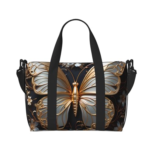 Handreisetasche, goldfarben, weiß, Schmetterlinge, für Damen und Herren, strapazierfähiges Material und stilvolles Design, geeignet für Geschäfts- und Freizeitreisen. Handreisetasche, goldfarben, weiß, Schmetterlinge, für Damen und Herren, strapazierfähiges Material und stilvolles Design, geeignet für Geschäfts- und Freizeitreisen. von QGQHS