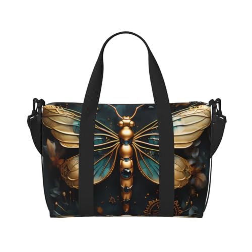 Handreisetasche mit Libellen-Motiv, goldfarben, für Damen und Herren, strapazierfähiges Material und stilvolles Design, geeignet für Geschäfts- und Freizeitreisen. Handreisetasche mit Libellen-Motiv, goldfarben, für Damen und Herren, strapazierfähiges Material und stilvolles Design, geeignet für Geschäfts- und Freizeitreisen. von QGQHS
