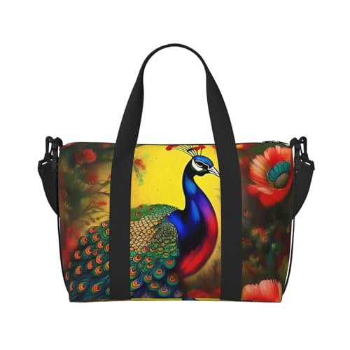 Handreisetasche mit Pfauenblumen, für Damen und Herren, strapazierfähiges Material und stilvolles Design, geeignet für Geschäfts- und Freizeitreisen. Handreisetasche mit Pfauenblumen, für Damen und Herren, strapazierfähiges Material und stilvolles Design, geeignet für Geschäfts- und Freizeitreisen. von QGQHS