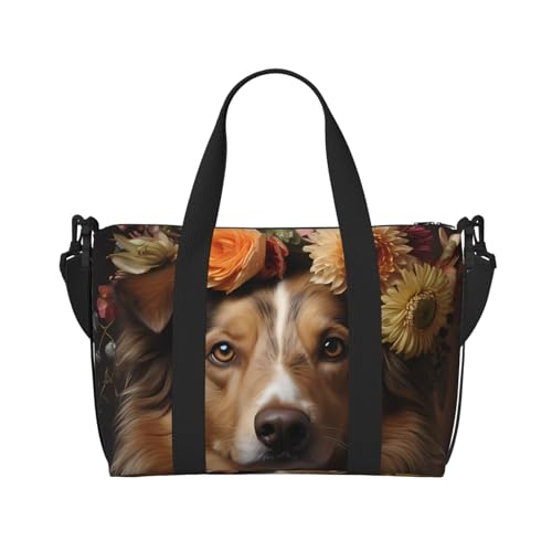 Hund Mädchen mit Blumen Handreisetasche für Männer und Frauen Langlebiges Material und stilvolles Design, geeignet für Geschäfts- und Freizeitreisen Hund Mädchen mit Blumen Handreisetasche für Männer und Frauen Langlebiges Material und stilvolles Design, geeignet für Geschäfts- und Freizeitreisen von QGQHS