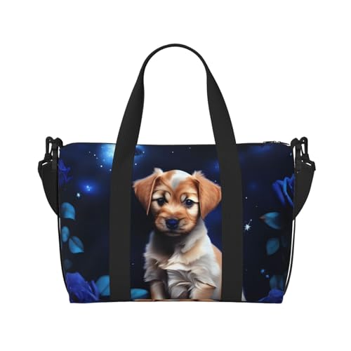 QGQHS Puppy Blue Rose Handreisetasche für Männer und Frauen Strapazierfähiges Material und stilvolles Design, geeignet für Geschäfts- und Freizeitreisen, Schwarz QGQHS Puppy Blue Rose Handreisetasche für Männer und Frauen Strapazierfähiges Material und stilvolles Design, geeignet für Geschäfts- und Freizeitreisen, Schwarz von QGQHS