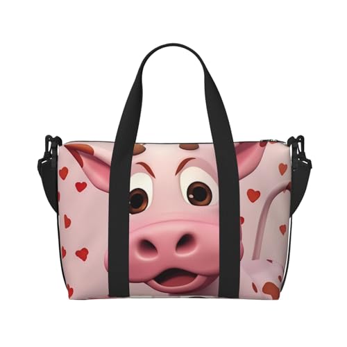 Rosafarbene Kuh mit Erdbeeren Handreisetasche für Männer und Frauen Strapazierfähiges Material und stilvolles Design, geeignet für Geschäfts- und Freizeitreisen Rosafarbene Kuh mit Erdbeeren Handreisetasche für Männer und Frauen Strapazierfähiges Material und stilvolles Design, geeignet für Geschäfts- und Freizeitreisen von QGQHS